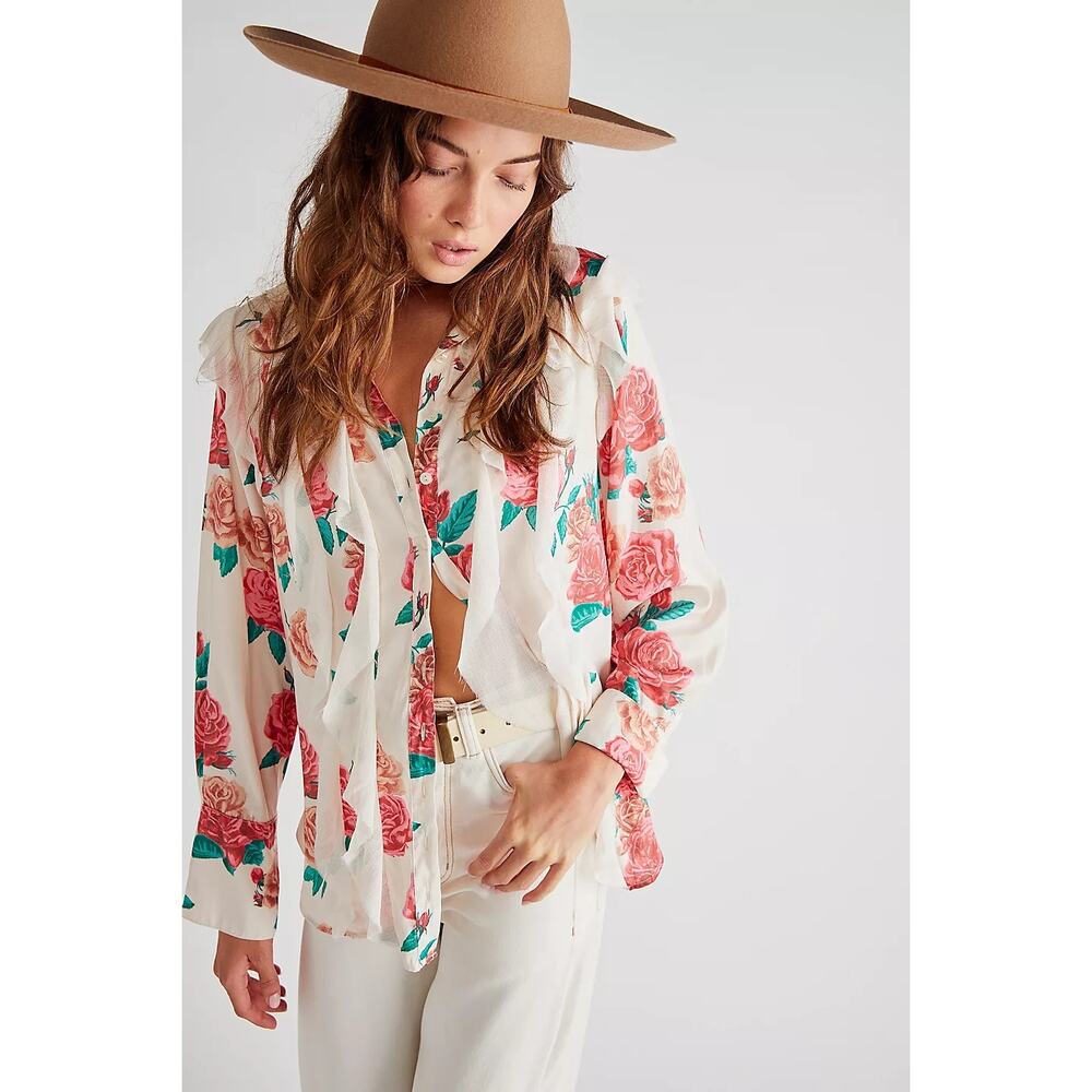 NEW Free People Floral Ruffle Charlotte Blouse